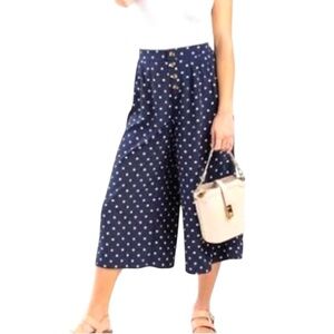 American Eagle Blue Polka Dot Culottes Wide Leg Pants High Rise Pull-on Flowy